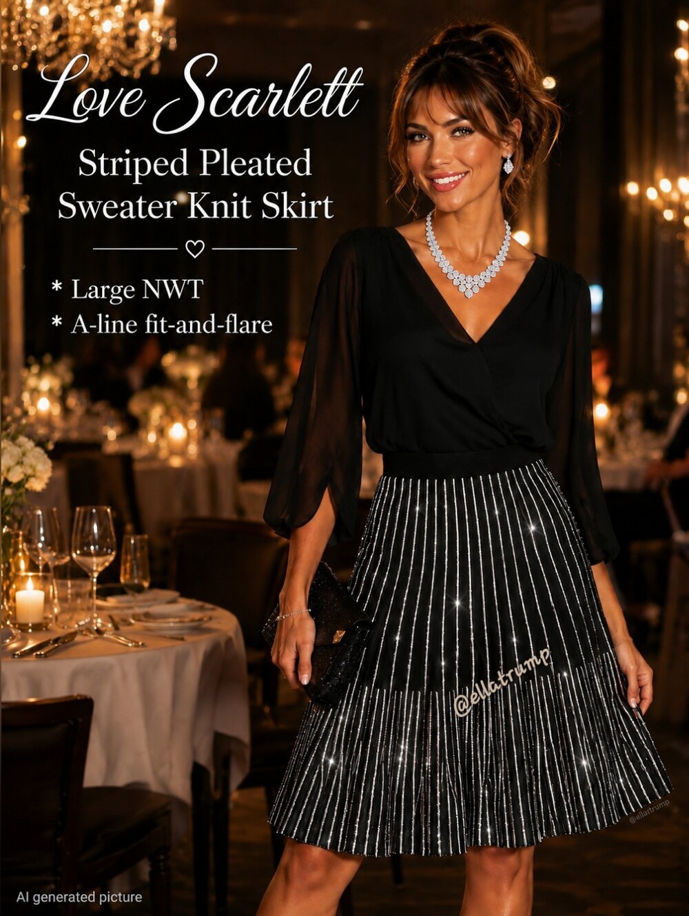 Love Scarlett Striped Pleated Sweater Knit Skirt Women's NWT Large